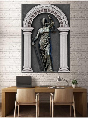 Hukuk Bürosu Tabloları, Adalet Tanrıçası Themis Silver HKK15 Hd Dijital Dikey Baskı Kanvas Tablo