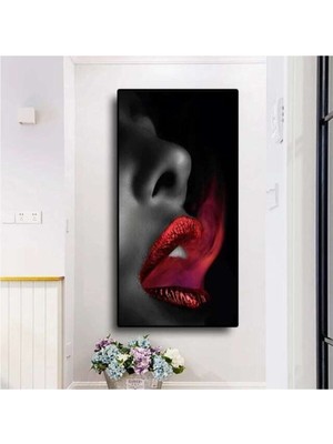GülsenArt Dekoratif Lips Hd Dijital Baskı Dikey Panoramik Kanvas Tablo Ofis Işyeri Oturma Odası Dekor