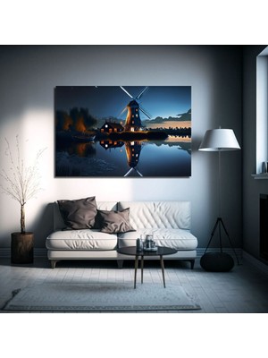 Su Değirmeni Manzaralı Hd Dijital Baskı Yatay Kanvas Tablo Oturma Odası Antre Dekoru
