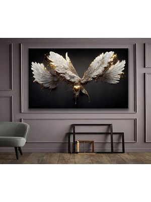 Sürrealist Tasarım Altın Kanatlar Hd Baskı Kanvas Tablo Hd Dijital Baskı Yatay Kanvas Tablo
