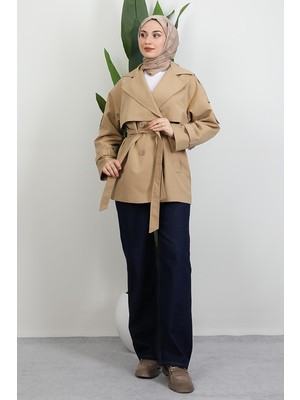 Kemer Detay Kısa Trenç Sütlükahve