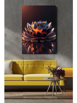 Özel Tasarım Lotus Çiçeğinin Yansıtıcı Yüzeyi Hd Kalite Hd Baskı Dikey Kanvas Tablo