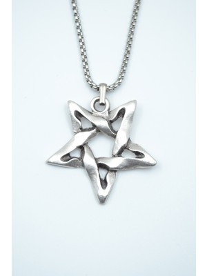 IDR Pentagram Gümüş Kaplama Örme Zincir Kolye
