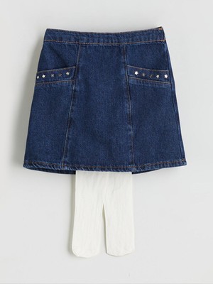 LC Waikiki Peak Yeni Sezon Külotlu Çoraplı Kız Çocuk Jean ETEK_8684688593911