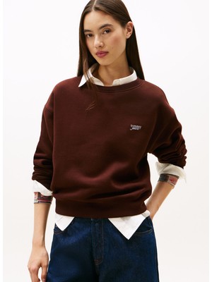 Tommy Jeans Yuvarlak Yaka Nakışlı Kahve Kadın Sweatshırt DW0DW21961GS7