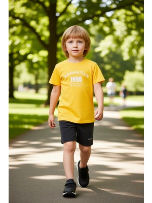 PayBuy Erkek Çocuk Spor Şehir Baskılı Pamuklu T Shirt ve Şort Takımı Kaliteli Şık Rahat