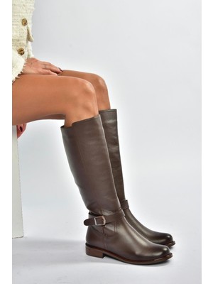 Fox Shoes V398750603 Kahverengi Hakiki Deri Alçak Tabanlı Kadın Çizme