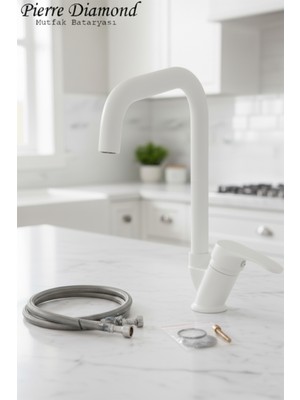 Tesitay Mutfak Bataryası Köşe Borulu Eviye Musluğu Musluk Armatür Siyah Beyaz Krom Gold Renkler