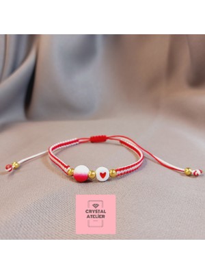 Crystal Atelier Türkiye Milli Takım Kalpli Top Boncuklu Makrome Taraftar Bileklik – El Yapımı Kırmızı Beyaz Unisex Örgü - Makrome Bileklik - Türkiye Bileklik - Taraftar Bileklik - Kalpli Bileklik