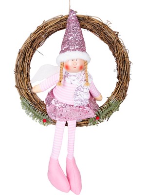 Herdekora Yılbaşı Süsü, Kapı Çelengi, Pembe - Peri Figürü, 30X52 cm