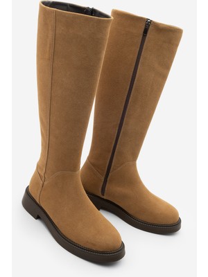 Marjin Kadın Günlük Binici Çizme Zunet Taba Süet