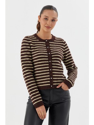 Shopping Shop Çizgili Triko Hırka Kahve