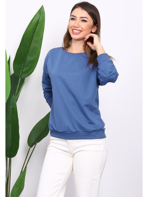 İmaj Butik İndigo Bisiklet Yaka İki İplik Sweatshirt