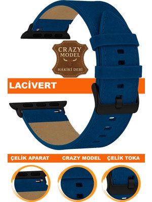  apple watch uyumlu seri 1/2/3/4/5/6/se/7/8/9 ultra/ultra2 42/44/45/49mm crazy deri saat kordonu kayışı l10hwc-lacıvert-black