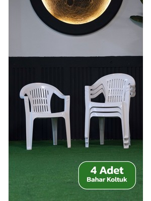Alezy Plastik Bahar Kollu Bahçe Balkon Koltuk Beyaz 4 Adet