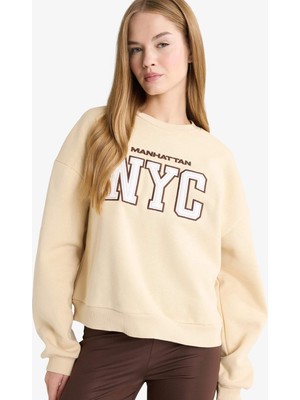 DeFacto Regular Fit Bisiklet Yaka Baskılı Sweatshirt G5491AX25CW