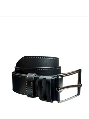 Gündoğdu Deri Siyah 4,5cm Gri Dikişli Modelli Köprülü Birinci Sınıf Suni Deri Kot Kemer