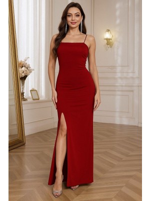 Hariqa Kadın Ip Askılı Yandan Yırtmaçlı Janjan Krep Elbise