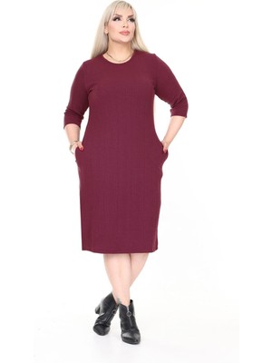 Modayız Çift Cepli Kışlık Büyük Beden Esnek Elbise 8C-2733