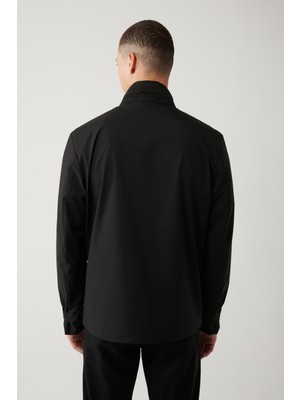 Avva Erkek Siyah Dik Yaka Önü Kapitoneli Bağcık Detaylı Su İtici Comfort Fit Mont  A41Y6000