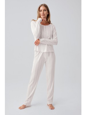 Artış Collection Uzun Kollu Ajurlu Düğmeli Esnek Pamuklu Pijama Takım 18213