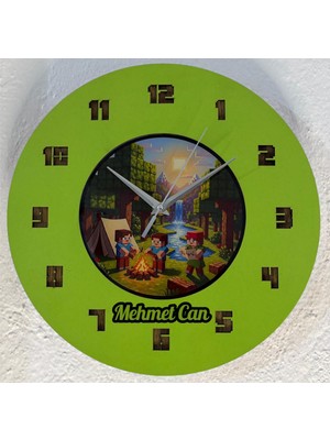 Pelince Kişiye Özel Isimli Bloklu Dünya Tasarımlı Duvar Saati | Epoksi Dolgulu Resimli & Rakamlı | 35 cm