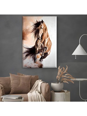 Şık Kahve Rengi At Tablosu 1|çerçevesiz Hd Dijital Baskı Dikey Kanvas Tablo Ofis Dekoru