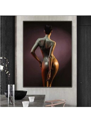 Dekoratif Women & Gold Hd Dijital Baskı Dikey Kanvas Tablo Ofis Yatak Odası Dekoru