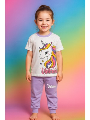 Katia & Bony Kız Çocuk Unicorn Desenli Kısa Kollu Pijama Takımı