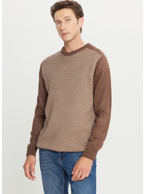 Altınyıldız Classics Bisiklet Yaka Standart Kahve - Bej Erkek Kazak ACE049261478_KHJ