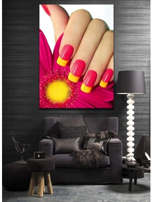 GülsenArt Özel Tasarım Pembe Protez Manikürlü Tırnak Kuaför Hd Dijital Baskı Dikey Kanvas Tablo