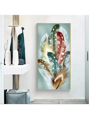 GülsenArt Dekoratif Feathers Hd Dijital Baskı Dikey Kanvas Tablo Salon Oturma Odası Dekoratif