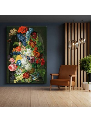 GülsenArt Jan Van Os Renkli Çiçek Sanat Kompozisyonu Kanvas Tablo Duvar Tablosu Dekoratif Ressam Tablosu