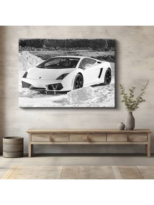 Lamborghini Gallardo Beyaz Süper Kanvas Tablo Italyan Tasarımı Otomobil Tablo