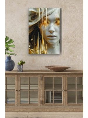 Taştan Altın Gözlü Kadın Portresi Yağlı Boya Görünümlü Hd Dijital Baskı Dikey Kanvas Tablo 55353