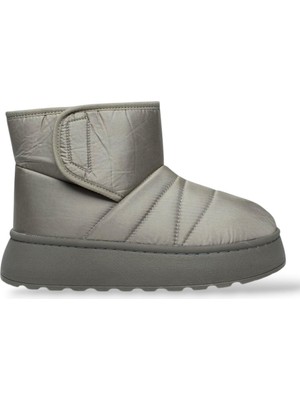 Liger Içi Kürklü Paraşüt Kumaş Cırtlı Kalın Taban Kadın Bot Gri