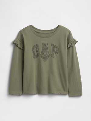 Gap Kız Bebek Yeşil Gap Logo Volanlı Bisiklet Yaka T-Shirt