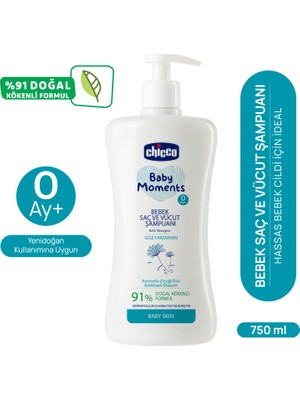 Chicco Baby Moments Doğal Bebek Saç ve Vücut Şampuanı Göz Yakmayan Arındırıcı Etki 750 ml
