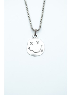 IDR Nirvana - Gülen Yüz Gümüş Kaplama Örme Zincir Kolye