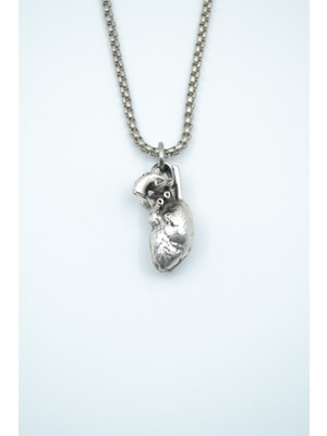 IDR Kalp Gümüş Kaplama Örme Zincir Kolye