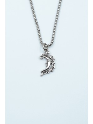 IDR Minimal Ay Dede Gümüş Kaplama Örme Zincir Kolye