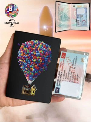 Nurdic Balonlu Ev Desenli Pürüzsüz Yüzey Deri Pasaport Kılıfı Kabı Tüm Ülke Pasaportlarına Uygun