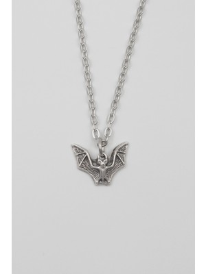 IDR Minimalist Gotik Yarasa Kolye - Düz Ezme İthal Zincirli Unisex Gümüş Kaplama - 60 cm