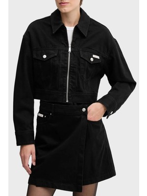 Calvin Klein Pamuklu Fitted Fit Fermuarlı Kısa Kot Ceket LV047D779GTWM Bayan Kot Ceket LV047D779G Twm