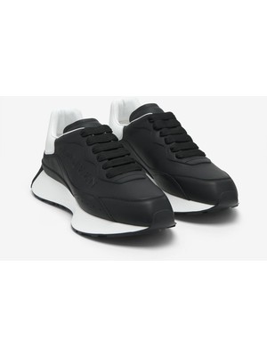 Mcqueen Erkek Kabartmalı Logolu Deri Sneakers - Siyah/beyaz