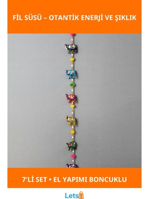Letsii Renkli El Yapımı 7'li Asmalı Aynalı Fil Süsü