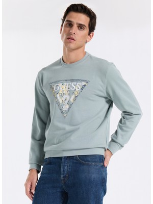 Guess Bisiklet Yaka Mavi Erkek Sweatshırt M5YQ05K68I4-G9L8 Triangle Erkek Sw