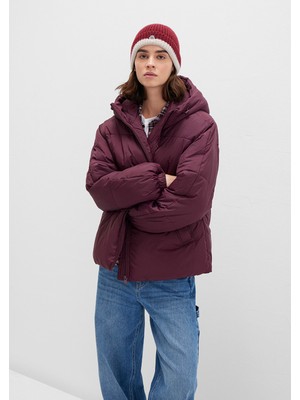 Mavi Kadın Oversize Su İtici Kapüşonlu Bordo Şişme Mont %100 Polyester 1110199-70434