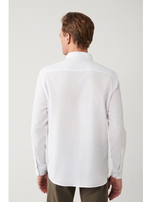 Avva Erkek Beyaz Düğmeli Yaka Pamuklu Regular Fit Gömlek A41Y2130