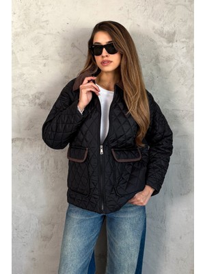 Modaplaza Kadın Kadife Yakalı Kapitone Mont 5229